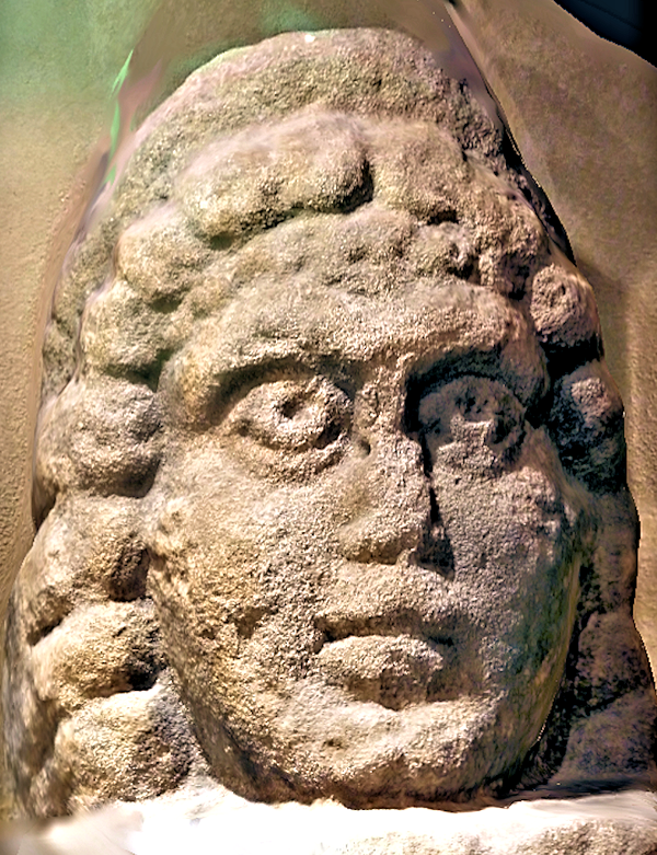 Roman carved stone head in Lancaster Museum