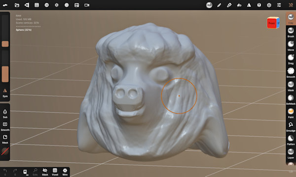 The Hairy pigs head design in Nomad Sculpt