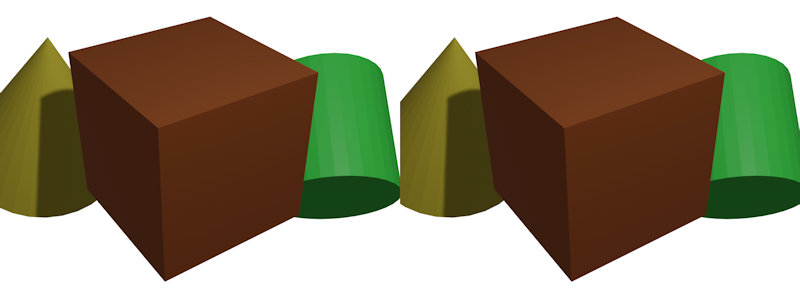 An example side-by-side stereoscopic 3D Blender render.