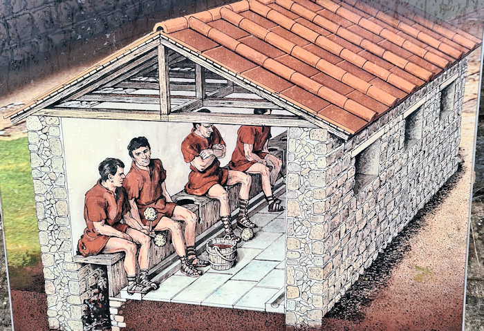 Artists impression of the Roman toilets from CADW information sign.