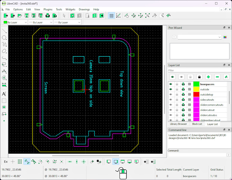 The case in 2D in LibreCAD