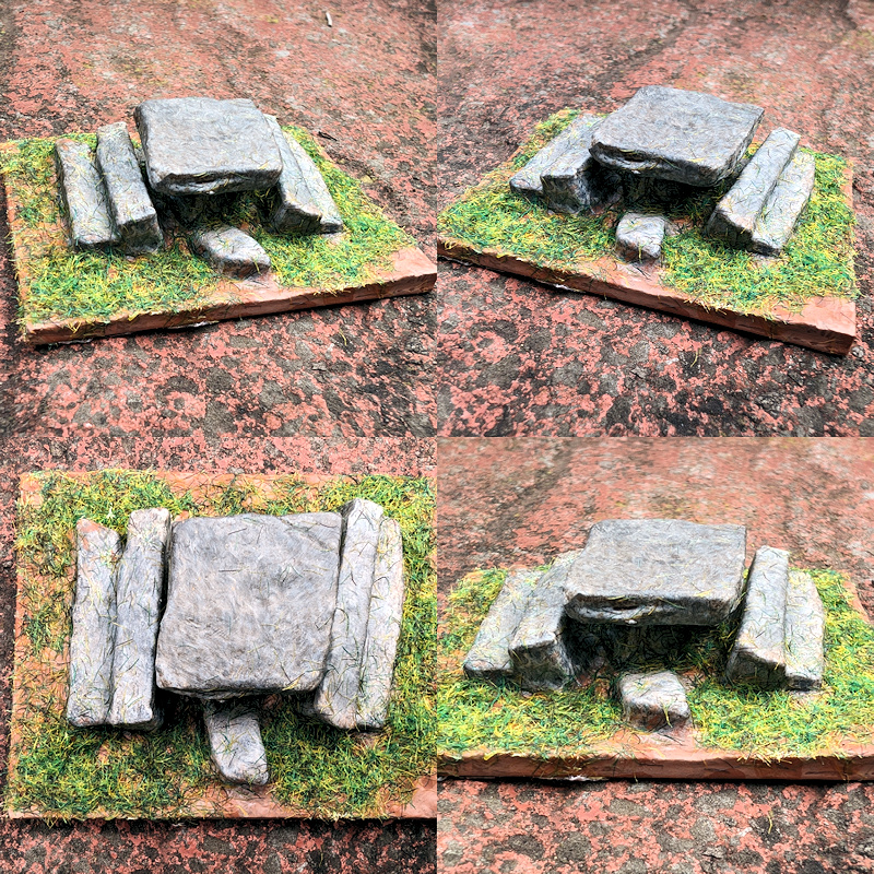 Four views of the 3D printed and painted altar stone