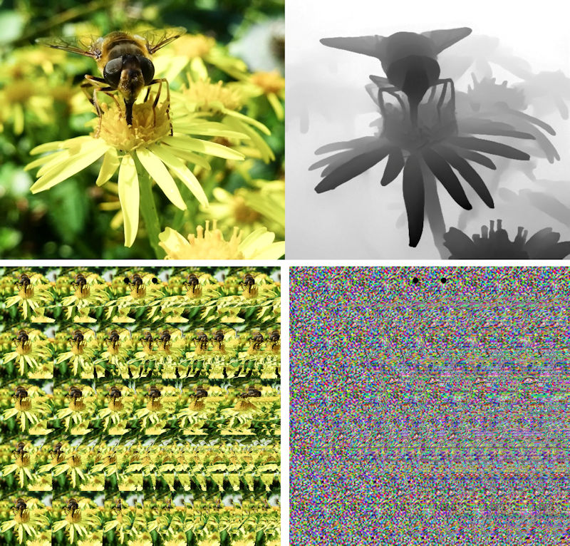 The RGB-D image (top) and stereograms (bottom)
