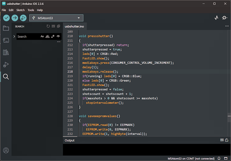 The code in the Arduino IDE
