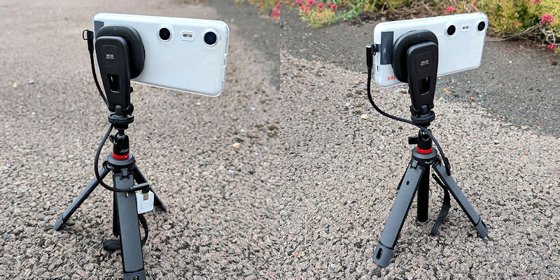 The Xreal Beam Pro and microcontroller on a mini tripod